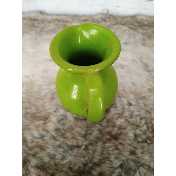 Handcrafted 4 in Tall Italian Green Ceramic Pitcher Vase Small Rustic Decorative - Picture 5 of 7